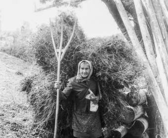 Riečnica, Hermína Holienčinová u Buchov, transport sena, 1983