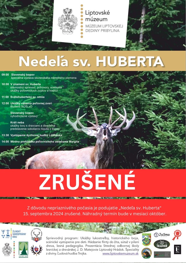 Nedela sv. Huberta ZRUSENE