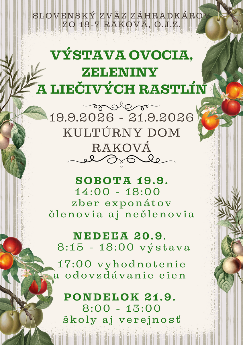 Výstava ovocia zeleniny a liecivych rastlin 2026