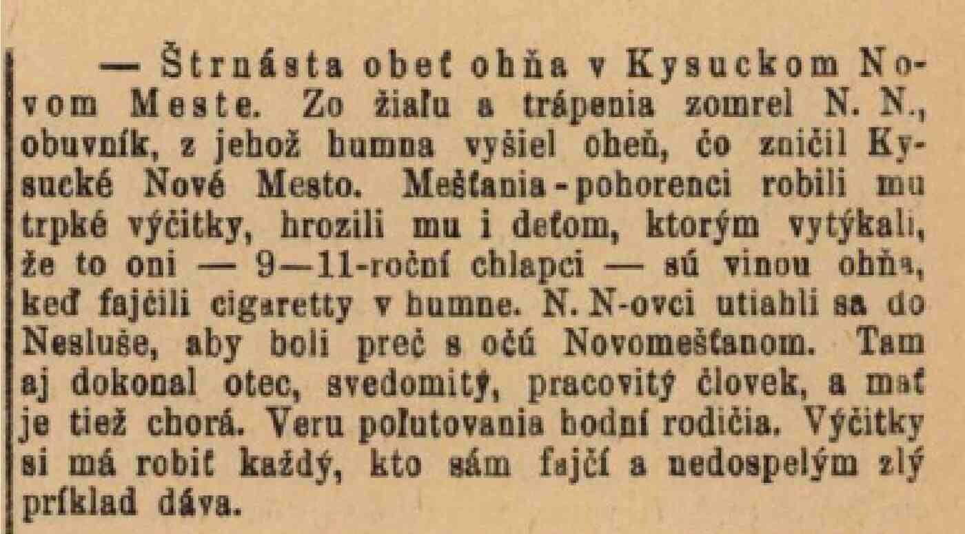 velky poziar 1904 kysucke nove mesto obet nn