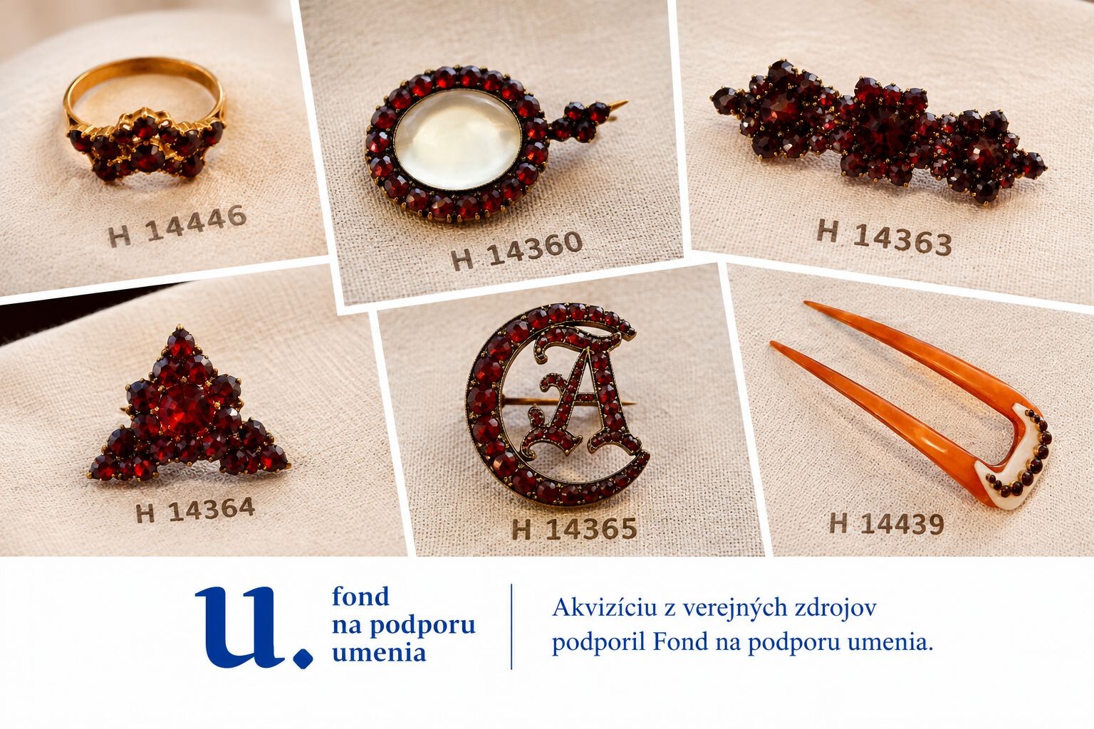 Koláž akvizícia šperkov český granát FPU